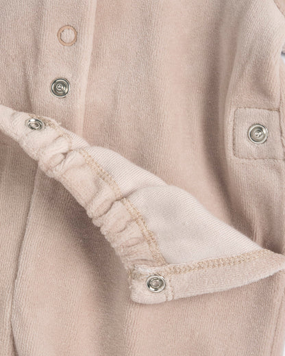 Chicco Beige Sleepsuit-Teddy Embroidered-Velvet-For Infants