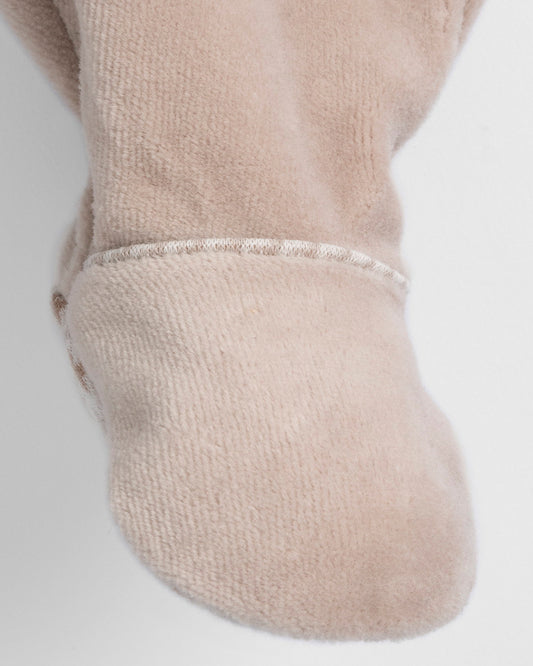 Chicco Beige Sleepsuit-Teddy Embroidered-Velvet-For Infants