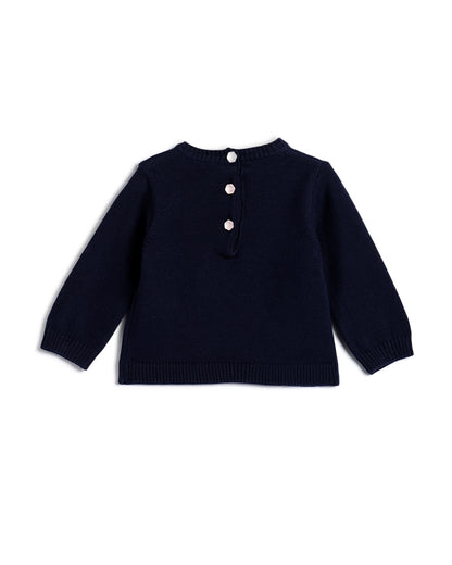 Chicco Navy Blue Sweater-Flower Embroidered-Cotton Wool-For Infants