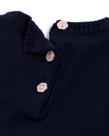 Chicco Navy Blue Sweater-Flower Embroidered-Cotton Wool-For Infants
