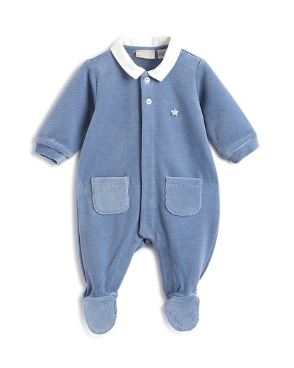 Chicco Blue Sleepsuit-Solid-Cotton & Polyester-For Infants