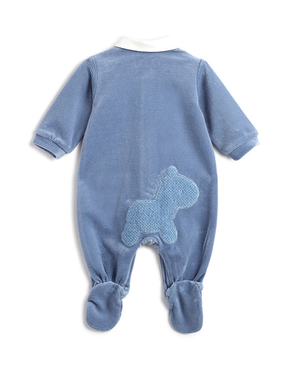 Chicco Blue Sleepsuit-Solid-Cotton & Polyester-For Infants