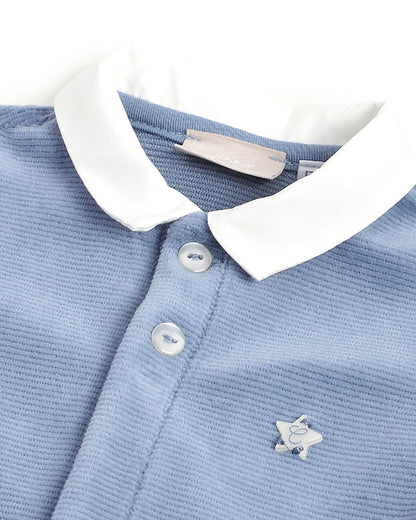 Chicco Blue Sleepsuit-Solid-Cotton & Polyester-For Infants