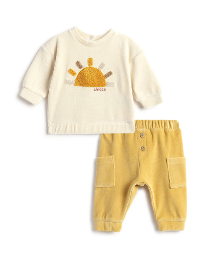 Chicco Pastel Pink & Mustard Top & Jogger Set-Printed-Cotton Polyester-For Infants