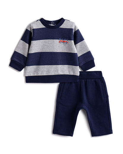 Chicco Blue Sweatshirt & Jogger Set-Striped-Cotton-For Infants