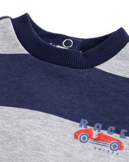 Chicco Blue Sweatshirt & Jogger Set-Striped-Cotton-For Infants