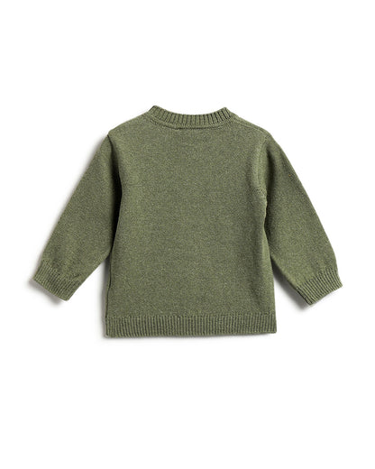 Chicco Army Green Sweater-Embroidered-Cotton Wool-For Infants