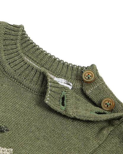 Chicco Army Green Sweater-Embroidered-Cotton Wool-For Infants