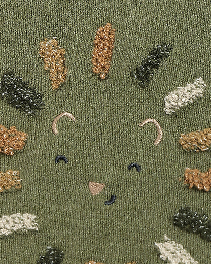 Chicco Army Green Sweater-Embroidered-Cotton Wool-For Infants