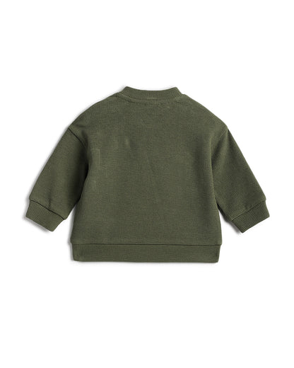 Chicco Army Green & Tan Sweatshirt Set-Printed-Cotton-For Infants