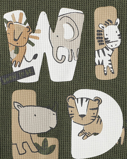 Chicco Army Green & Tan Sweatshirt Set-Printed-Cotton-For Infants