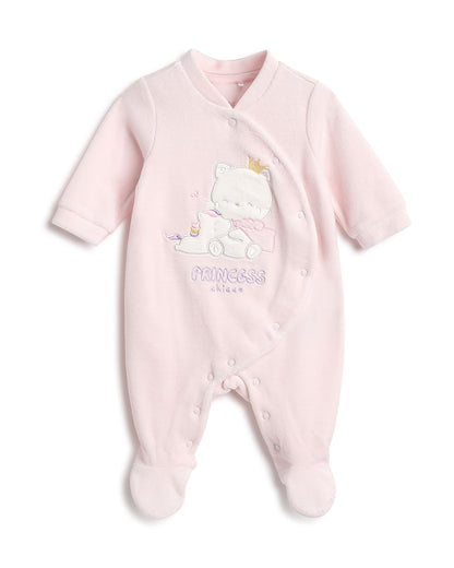 Chicco Peach Sleepsuit-Embroidered-Cotton Polyester-For Infants