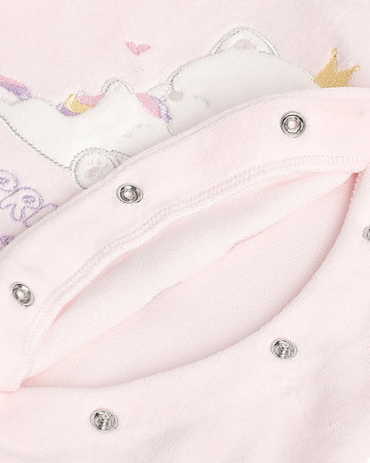 Chicco Peach Sleepsuit-Embroidered-Cotton Polyester-For Infants