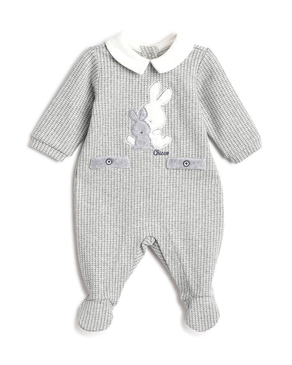 Chicco Grey Sleepsuit-Embroidered-Cotton & Polyester-For Infants