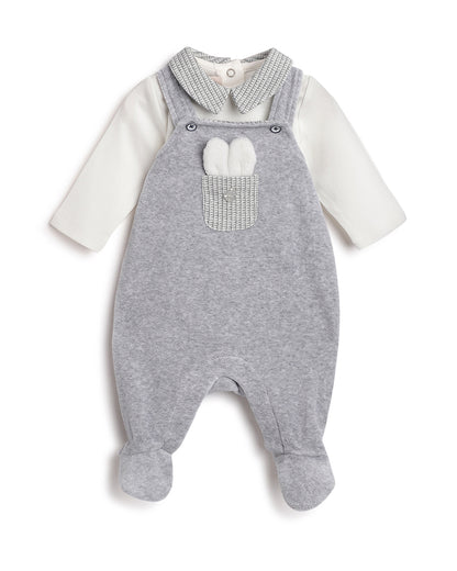Chicco White & Melange Grey Sleepsuit-Solid-Cotton-For Infants