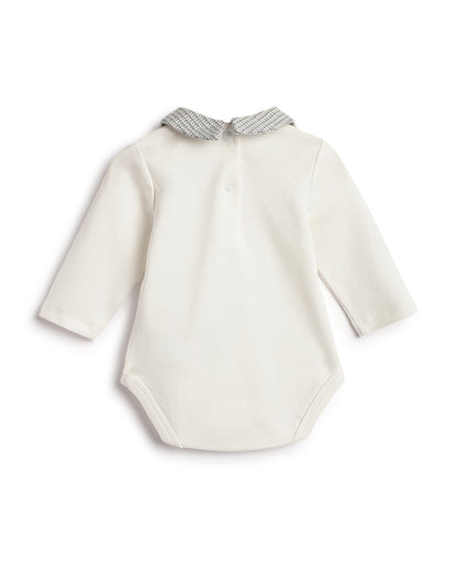 Chicco White & Melange Grey Sleepsuit-Solid-Cotton-For Infants