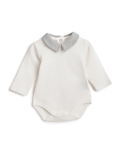 Chicco White & Melange Grey Sleepsuit-Solid-Cotton-For Infants