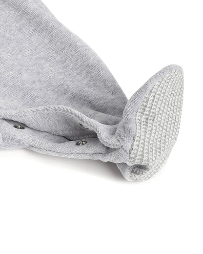 Chicco White & Melange Grey Sleepsuit-Solid-Cotton-For Infants