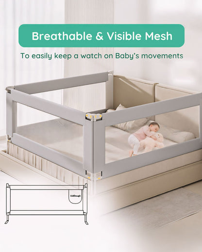 KidDough Three Sides Bed Rail Guard-With Button For Easy Entry & Exit-Tool-Free Installation-Durable Construction-With 28 Level Height Adjustment-5ft Height-Grey-For Babies