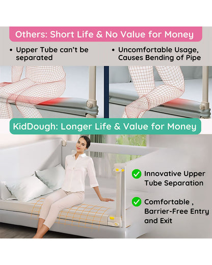 KidDough Three Sides Bed Rail Guard-With Button For Easy Entry & Exit-Tool-Free Installation-Durable Construction-With 28 Level Height Adjustment-6ft Height-Grey-For Babies