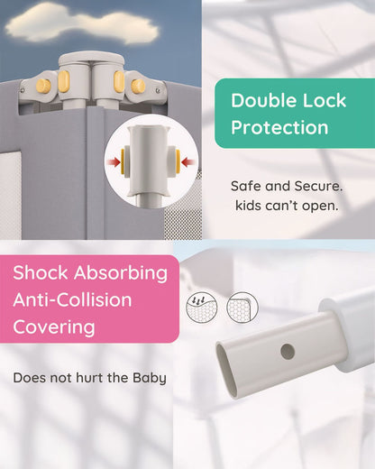 KidDough Three Sides Bed Rail Guard-With Button For Easy Entry & Exit-Tool-Free Installation-Durable Construction-With 28 Level Height Adjustment-6ft Height-Grey-For Babies