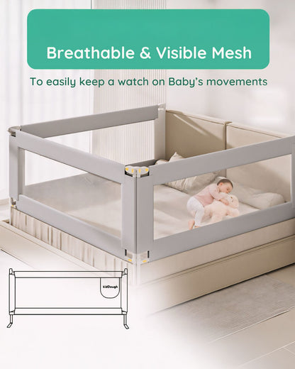 KidDough Three Sides Bed Rail Guard-With Button For Easy Entry & Exit-Tool-Free Installation-Durable Construction-With 28 Level Height Adjustment-6ft Height-Grey-For Babies