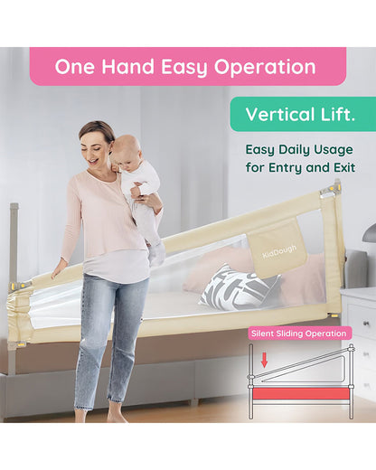 KidDough Two Sides Bed Rail Guard-With Button For Easy Entry & Exit-Tool-Free Installation-Durable Construction-With 28 Level Height Adjustment-6ft Height-Off White-For Babies