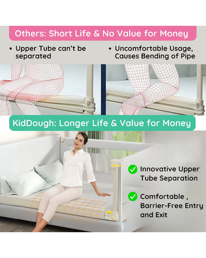 KidDough Two Sides Bed Rail Guard-With Button For Easy Entry & Exit-Tool-Free Installation-Durable Construction-With 28 Level Height Adjustment-6ft Height-Off White-For Babies