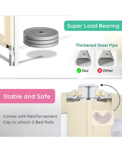 KidDough Two Sides Bed Rail Guard-With Button For Easy Entry & Exit-Tool-Free Installation-Durable Construction-With 28 Level Height Adjustment-6ft Height-Off White-For Babies