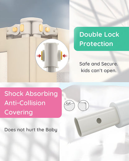 KidDough Two Sides Bed Rail Guard-With Button For Easy Entry & Exit-Tool-Free Installation-Durable Construction-With 28 Level Height Adjustment-6ft Height-Off White-For Babies