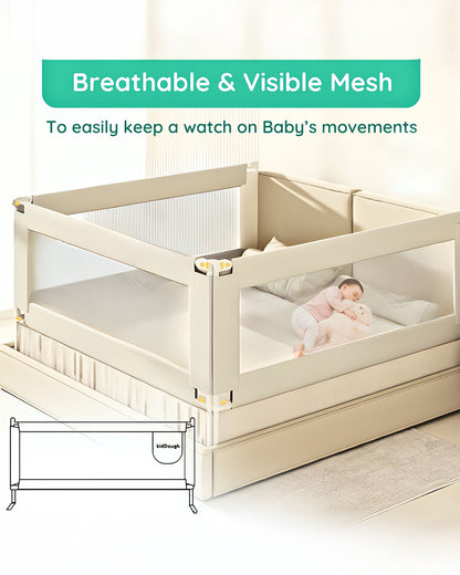 KidDough Two Sides Bed Rail Guard-With Button For Easy Entry & Exit-Tool-Free Installation-Durable Construction-With 28 Level Height Adjustment-6ft Height-Off White-For Babies