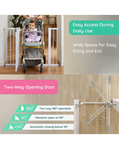 KidDough Safety Gate-With Automatic Closing & Double lock Mechanism-Ideal For Stairways & Doorways-Tool Free Installation-96-103cms Wide Coverage-For Babies