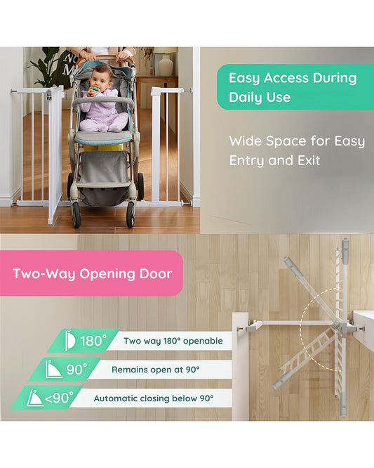 KidDough Safety Gate-With Automatic Closing & Double lock Mechanism-Ideal For Stairways & Doorways-Tool Free Installation-96-103cms Wide Coverage-For Babies