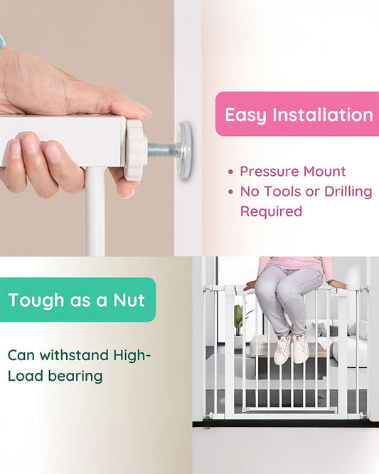 KidDough Safety Gate-With Automatic Closing & Double lock Mechanism-Ideal For Stairways & Doorways-Tool Free Installation-96-103cms Wide Coverage-For Babies