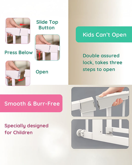 KidDough Safety Gate-With Automatic Closing & Double lock Mechanism-Ideal For Stairways & Doorways-Tool Free Installation-96-103cms Wide Coverage-For Babies