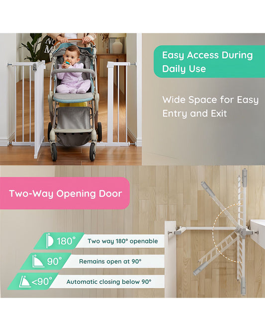 KidDough Safety Gate-With Automatic Closing & Double lock Mechanism-Ideal For Stairways & Doorways-Tool Free Installation-96-103cms Wide Coverage-For Babies