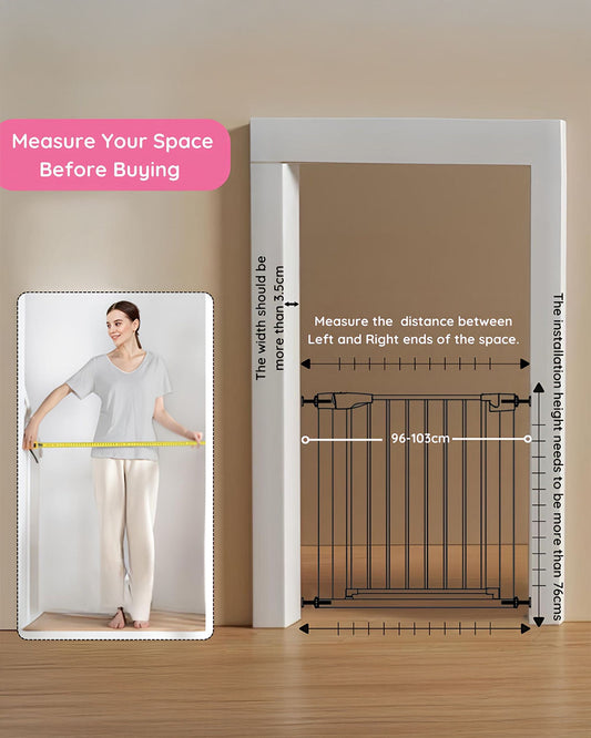 KidDough Safety Gate-With Automatic Closing & Double lock Mechanism-Ideal For Stairways & Doorways-Tool Free Installation-96-103cms Wide Coverage-For Babies