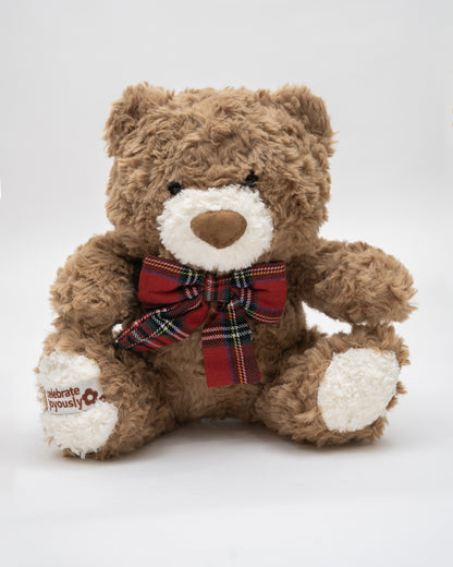 Just Bear Furry Bowbert With Checkered Bow Plush Soft Toy-Improves Motor Skills-36M+