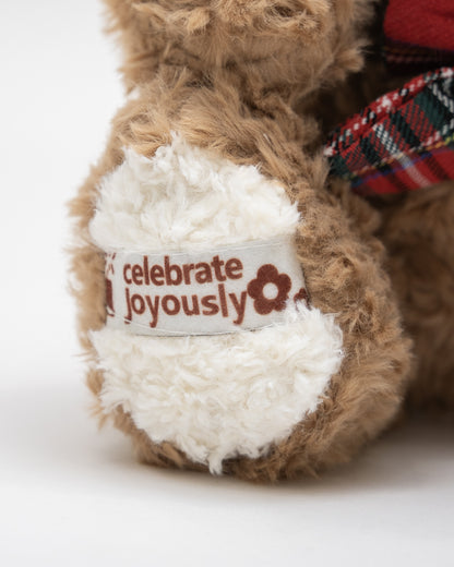 Just Bear Furry Bowbert With Checkered Bow Plush Soft Toy-Improves Motor Skills-36M+