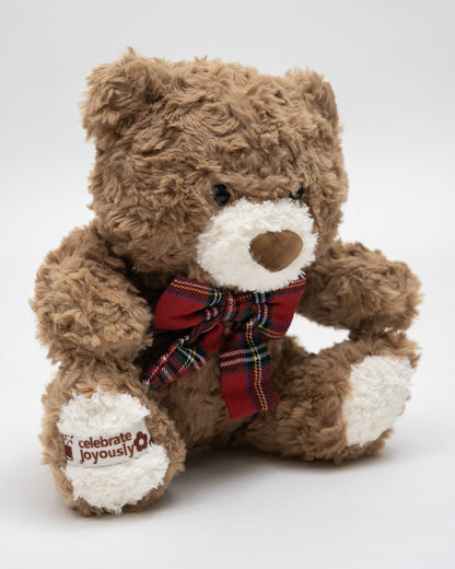 Just Bear Furry Bowbert With Checkered Bow Plush Soft Toy-Improves Motor Skills-36M+