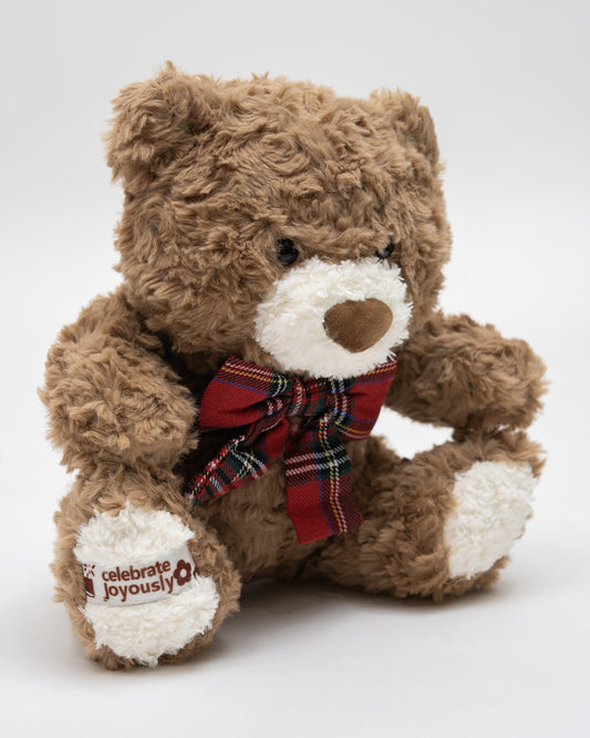 Just Bear Furry Bowbert With Checkered Bow Plush Soft Toy-Improves Motor Skills-36M+