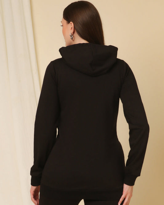 Wobbly Walk Black Maternity Nursing Hoodie-Solid Color-Fleece-Bump-Friendly