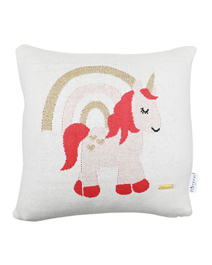 Pomme Unicorn Knitted Baby Cushion with Filler-White-For Infants