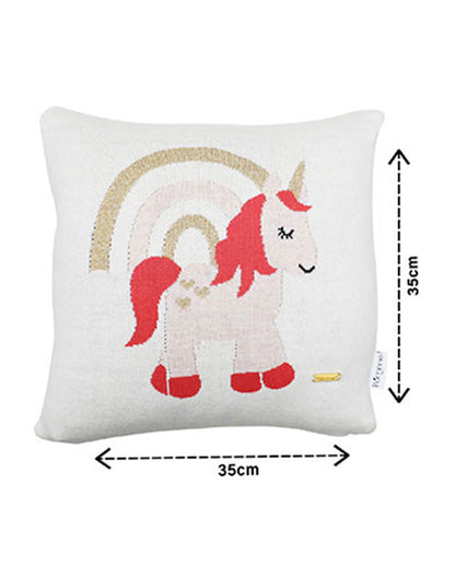 Pomme Unicorn Knitted Baby Cushion with Filler-White-For Infants