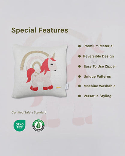 Pomme Unicorn Knitted Baby Cushion with Filler-White-For Infants
