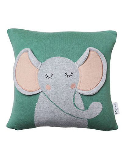 Pomme Elephant Knitted Baby Cushion with Filler-Sage Green-For Infants