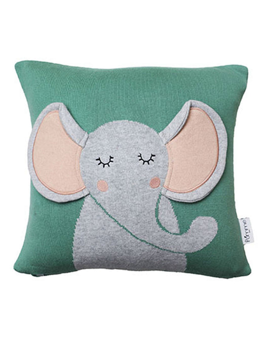 Pomme Elephant Knitted Baby Cushion with Filler-Sage Green-For Infants