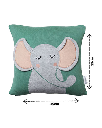 Pomme Elephant Knitted Baby Cushion with Filler-Sage Green-For Infants