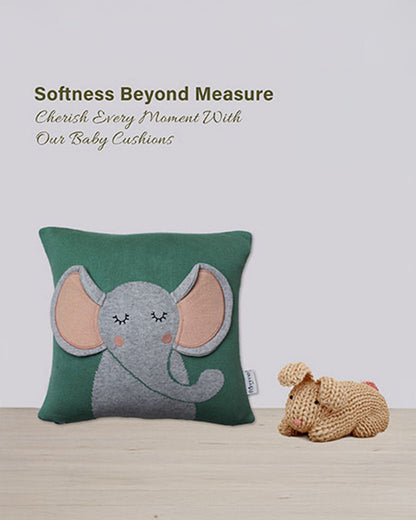 Pomme Elephant Knitted Baby Cushion with Filler-Sage Green-For Infants