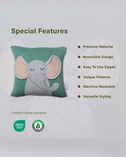 Pomme Elephant Knitted Baby Cushion with Filler-Sage Green-For Infants